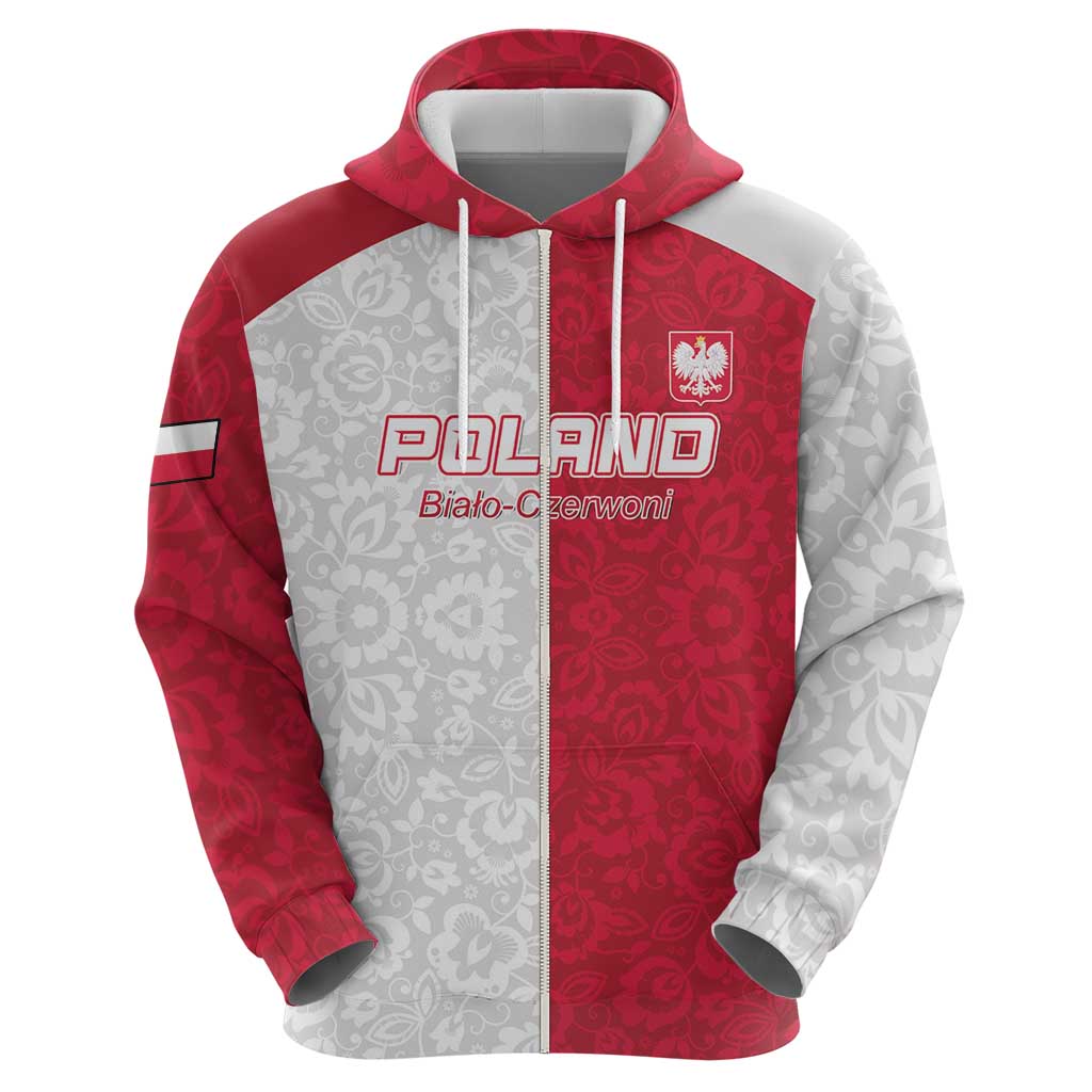 Custom Poland Football Hoodie White-Reds Floral Polish Pattern LT15