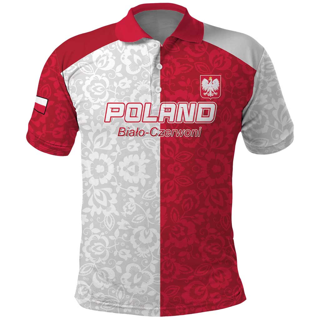 Custom Poland Football Polo Shirt White-Reds Floral Polish Pattern LT15