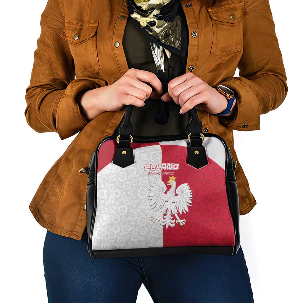 Poland Football Shoulder Handbag White-Reds Floral Polish Pattern LT15