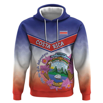 Personalized Costa Rica Independence Day Hoodie Coat Of Arms With Purple Guaria Morada Orchid LT15