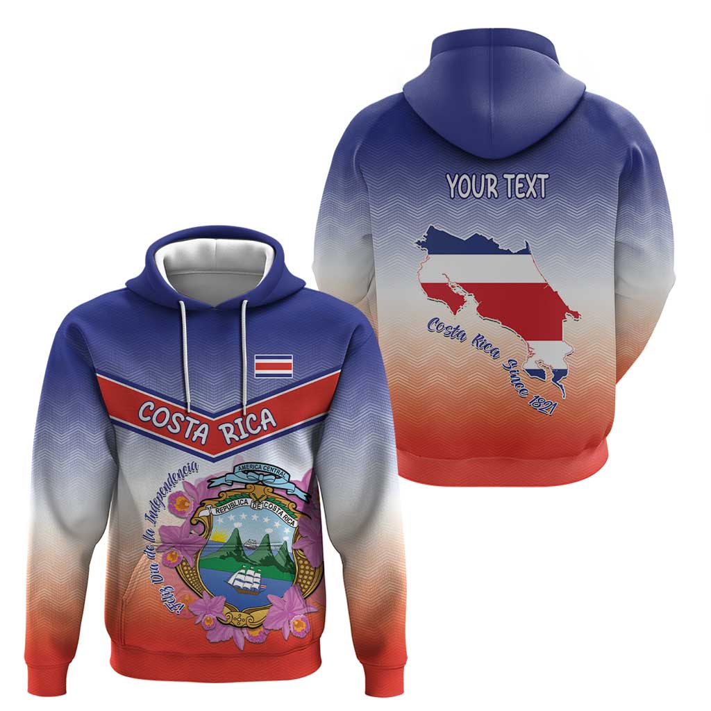 Personalized Costa Rica Independence Day Hoodie Coat Of Arms With Purple Guaria Morada Orchid LT15