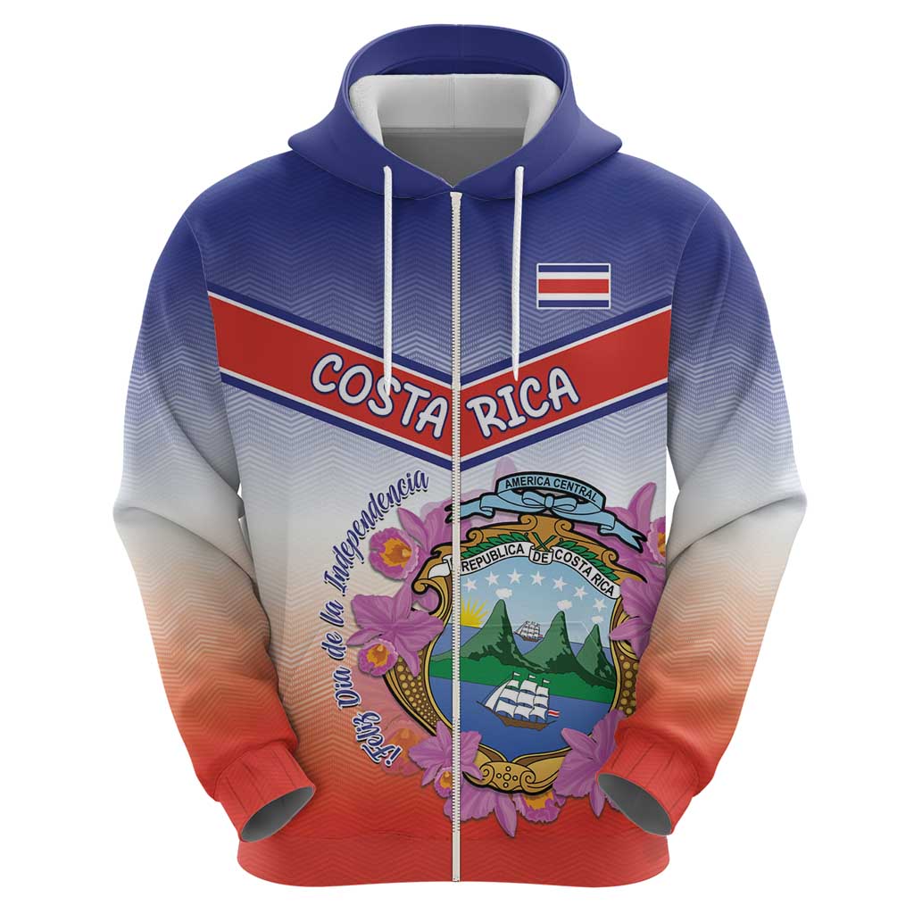 Personalized Costa Rica Independence Day Hoodie Coat Of Arms With Purple Guaria Morada Orchid LT15
