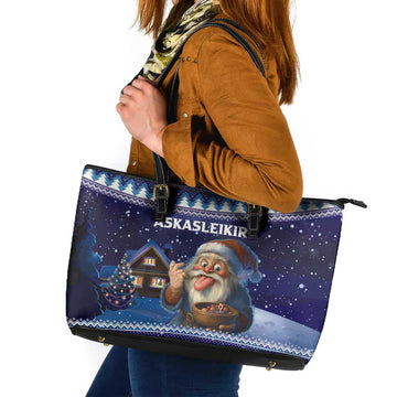 Iceland Christmas Askasleikir Leather Tote Bag The Yule Lads Bowl Licker LT15