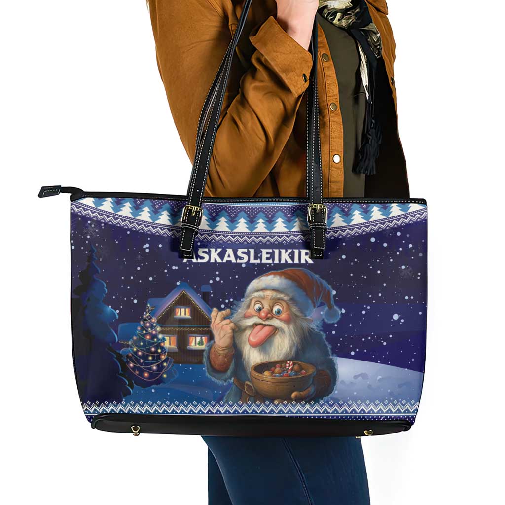 Iceland Christmas Askasleikir Leather Tote Bag The Yule Lads Bowl Licker LT15