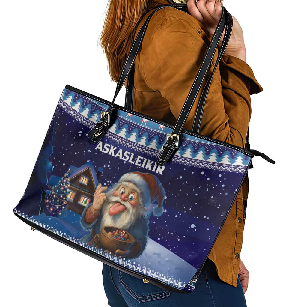 Iceland Christmas Askasleikir Leather Tote Bag The Yule Lads Bowl Licker LT15