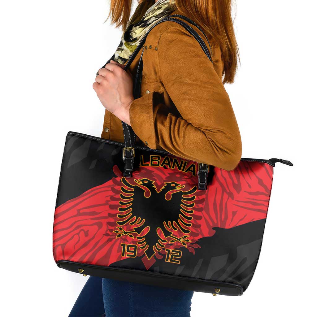 Albania Independence Day Leather Tote Bag Albanian Eagle - Grunge Style LT15