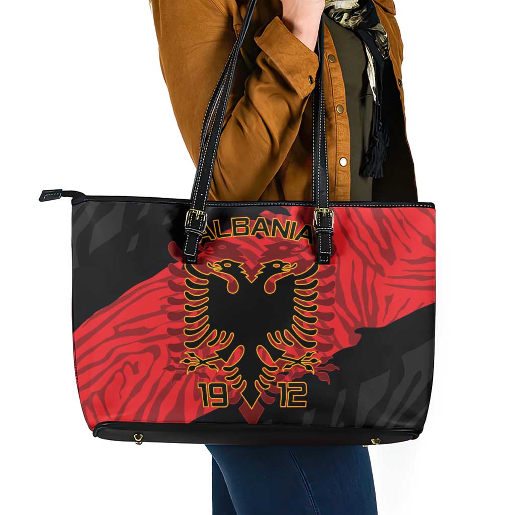 Albania Independence Day Leather Tote Bag Albanian Eagle - Grunge Style LT15