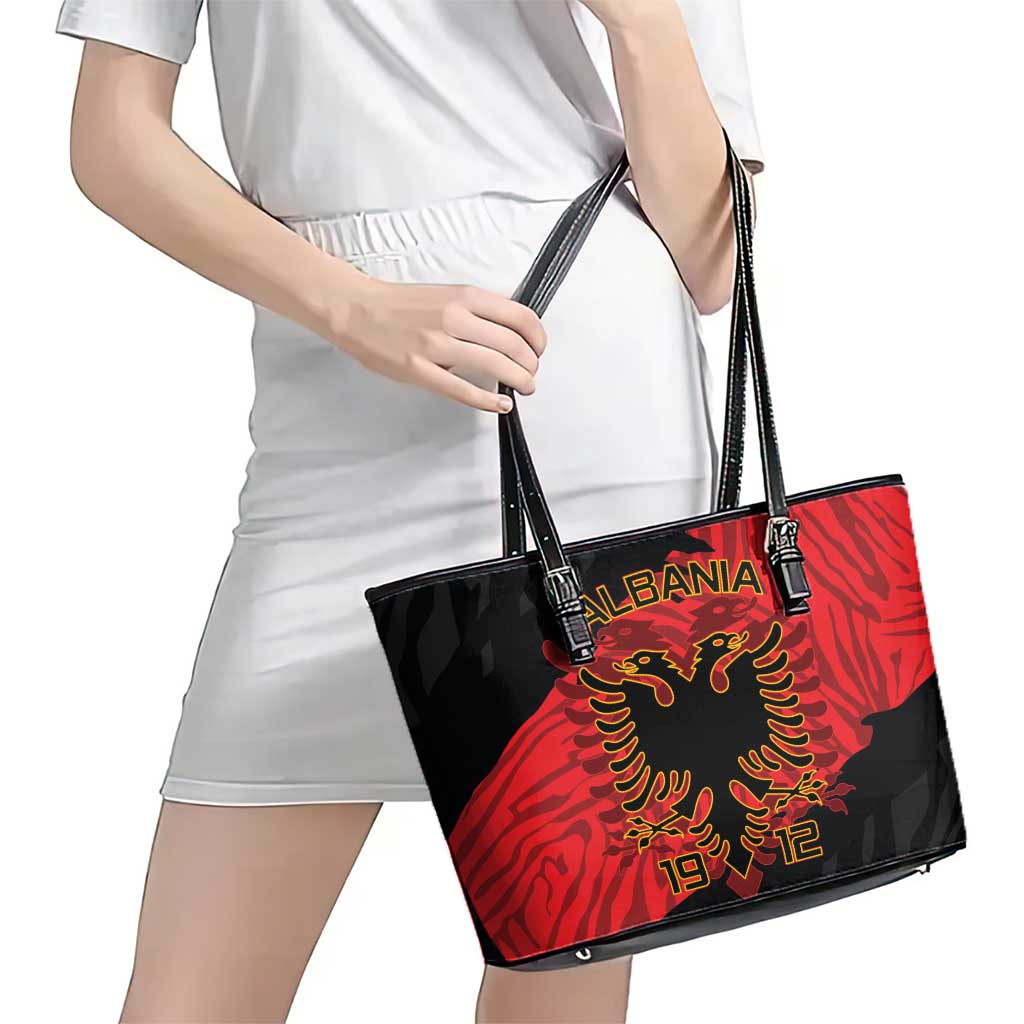 Albania Independence Day Leather Tote Bag Albanian Eagle - Grunge Style LT15