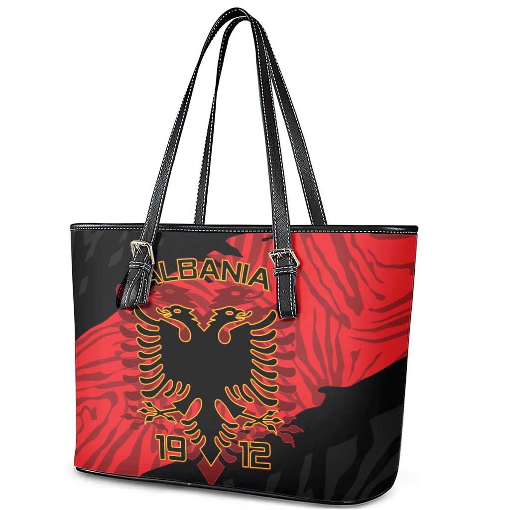Albania Independence Day Leather Tote Bag Albanian Eagle - Grunge Style LT15