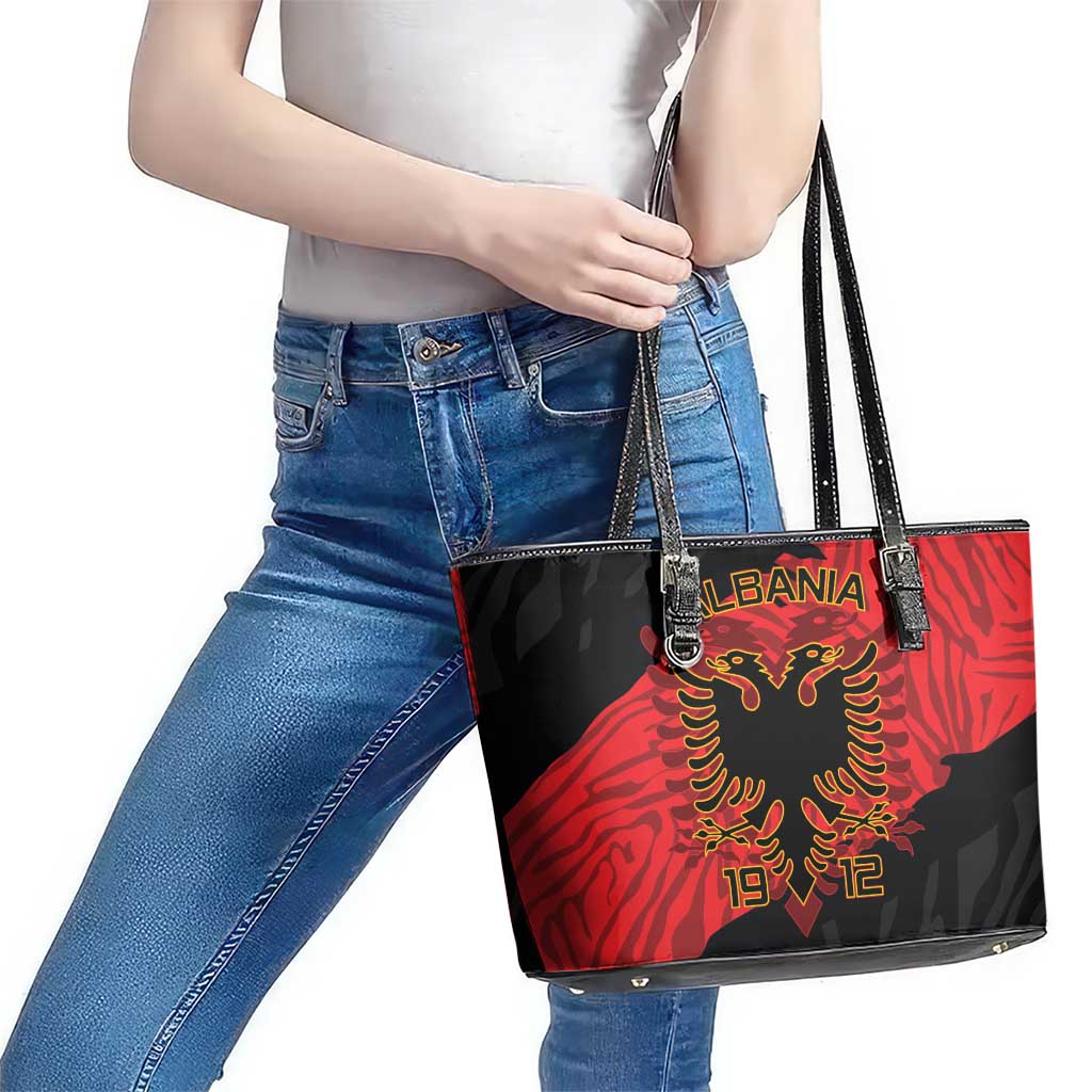Albania Independence Day Leather Tote Bag Albanian Eagle - Grunge Style LT15