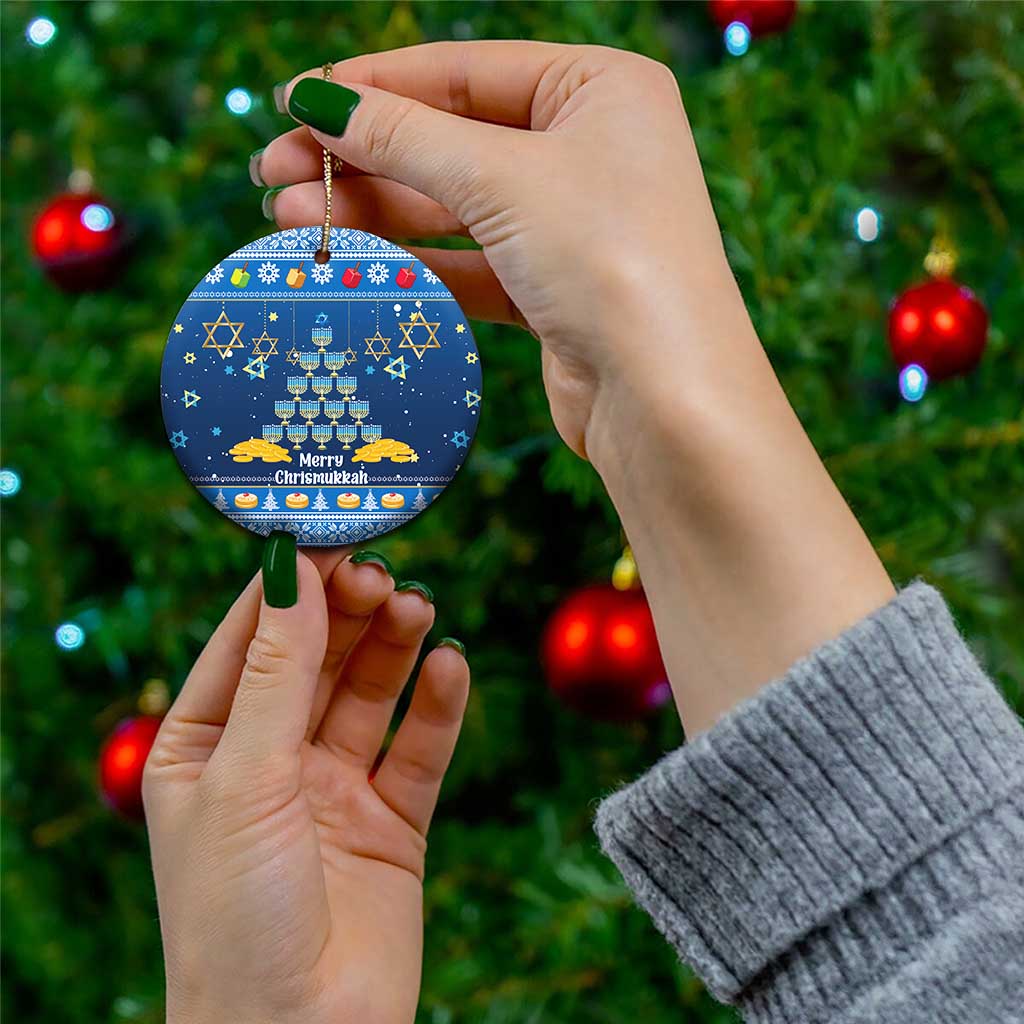 Personalised Jewish Hanukkah Xmas Ceramic Ornament Merry Chrismukkah LT15
