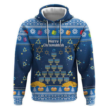 Personalised Jewish Hanukkah Xmas Hoodie Merry Chrismukkah LT15