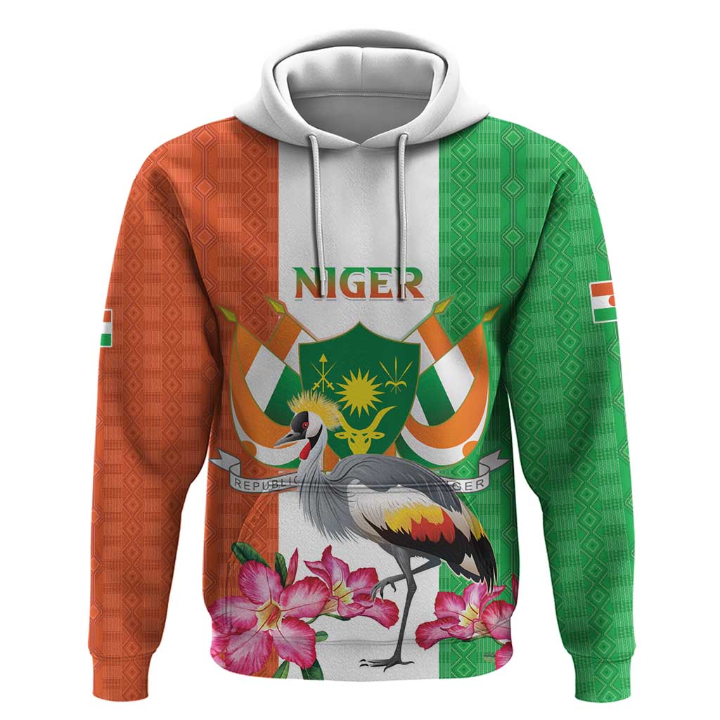 Niger Black-Crowned Crane Hoodie Coat Of Arms - Kente Pattern LT15