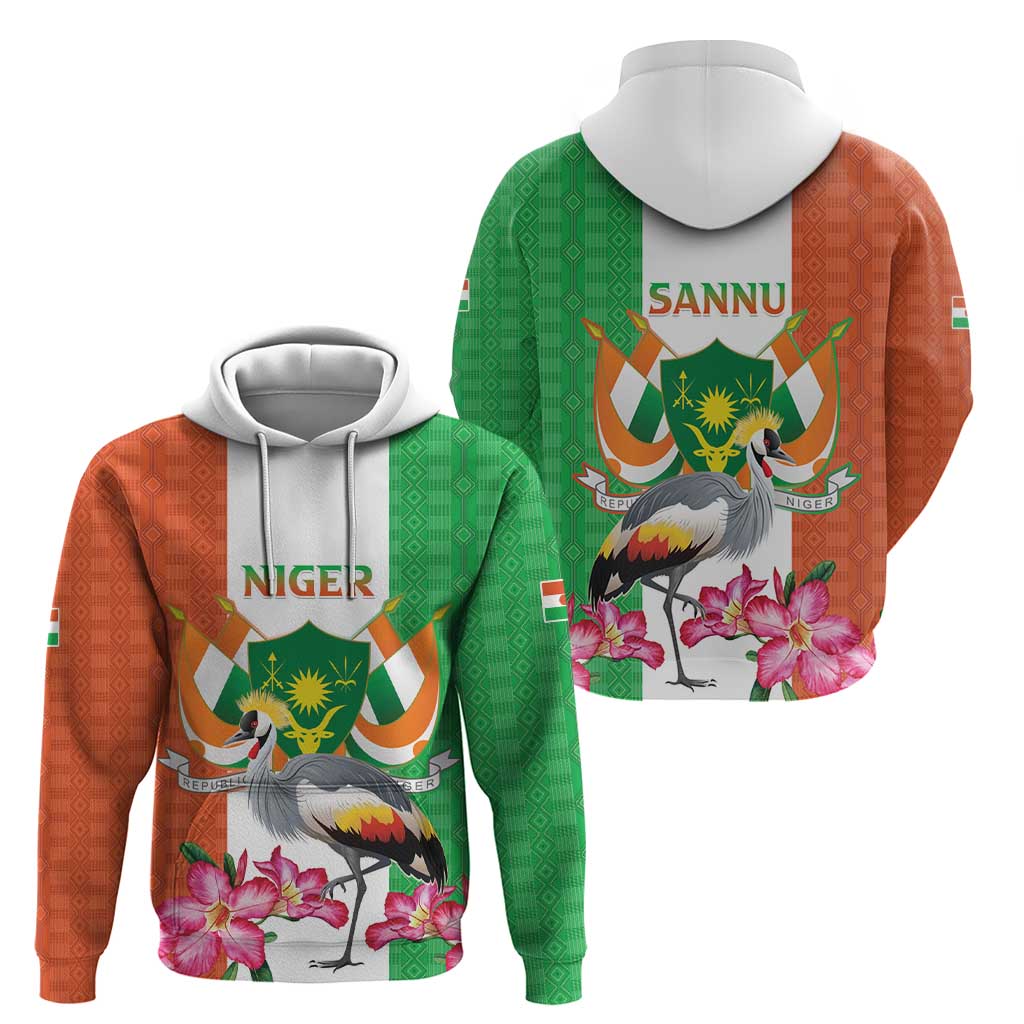 Niger Black-Crowned Crane Hoodie Coat Of Arms - Kente Pattern LT15