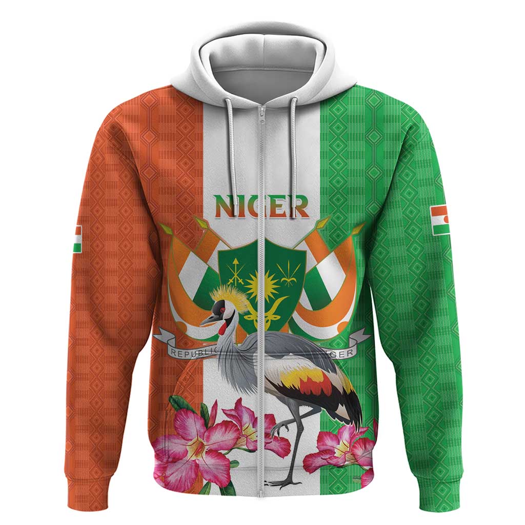 Niger Black-Crowned Crane Hoodie Coat Of Arms - Kente Pattern LT15