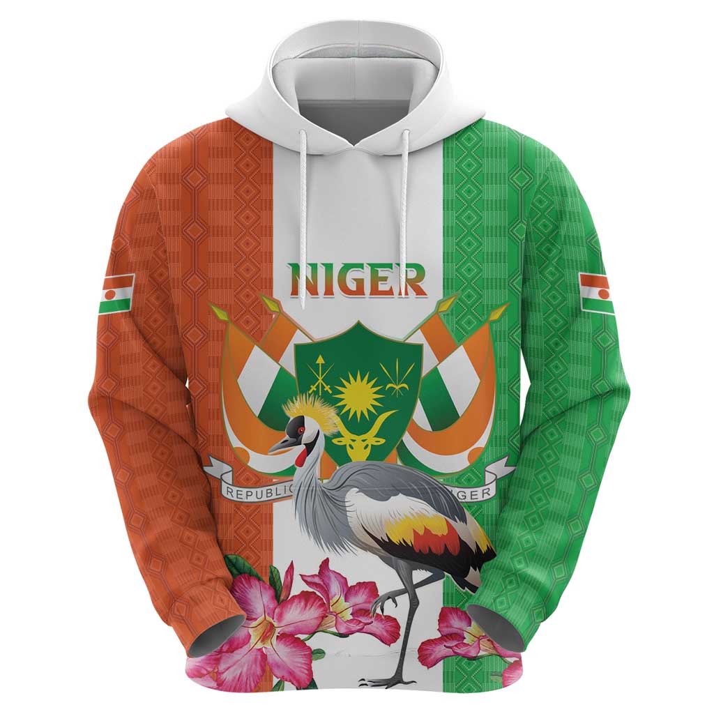 Niger Black-Crowned Crane Hoodie Coat Of Arms - Kente Pattern LT15