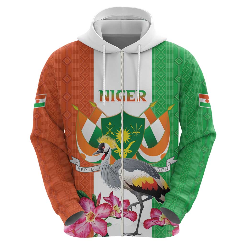 Niger Black-Crowned Crane Hoodie Coat Of Arms - Kente Pattern LT15