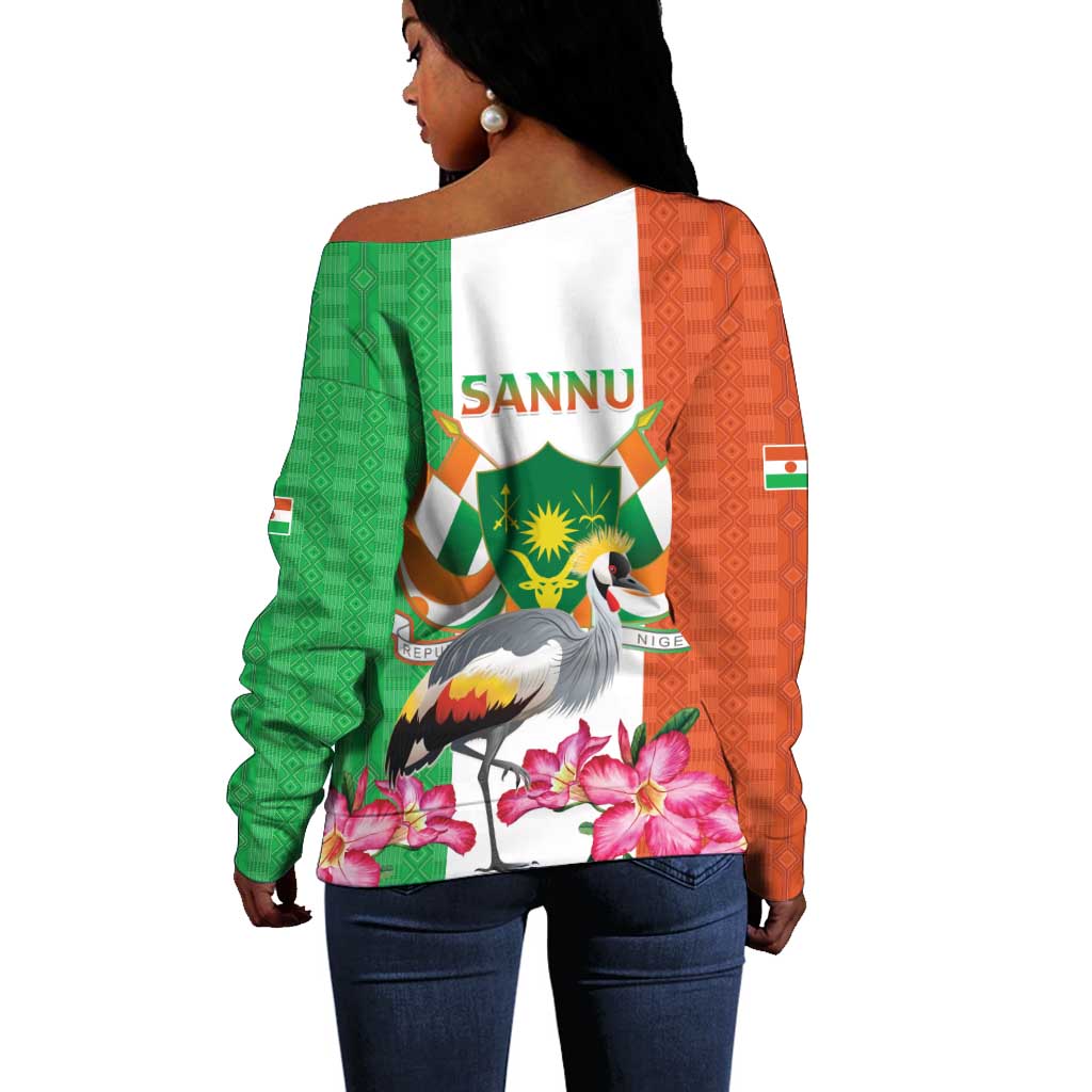 Afro Niger Sannu Off Shoulder Sweater Coat Of Arms - African Pattern LT15