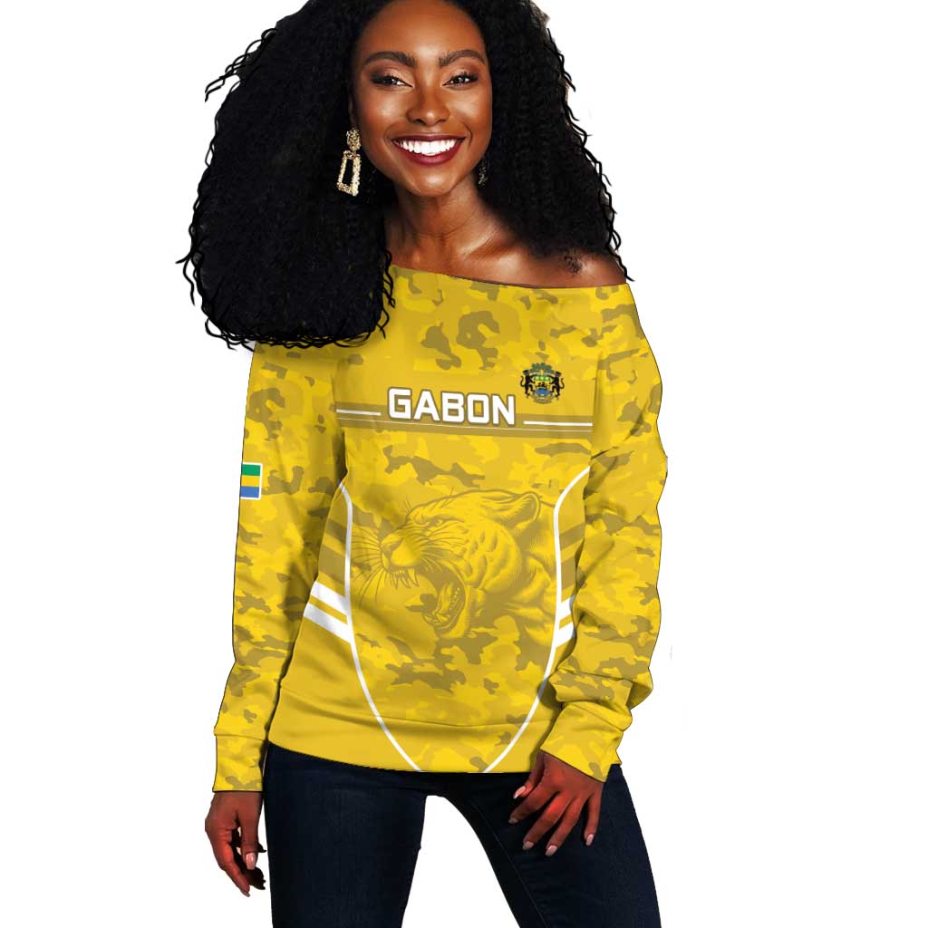 Custom Gabon Football Off Shoulder Sweater Go Les Pantheres LT15
