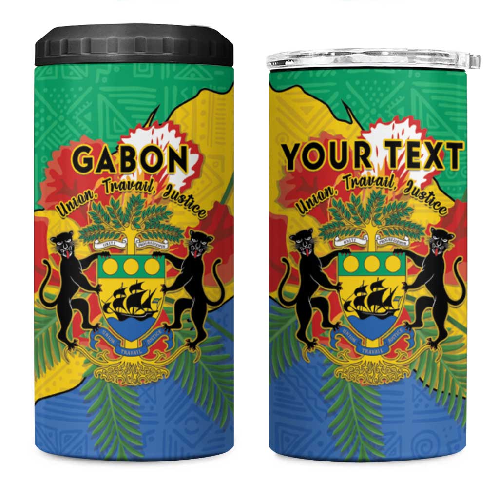 Personalised Afro Gabon 4 in 1 Can Cooler Tumbler Gabonese Union Travail and Justice LT15
