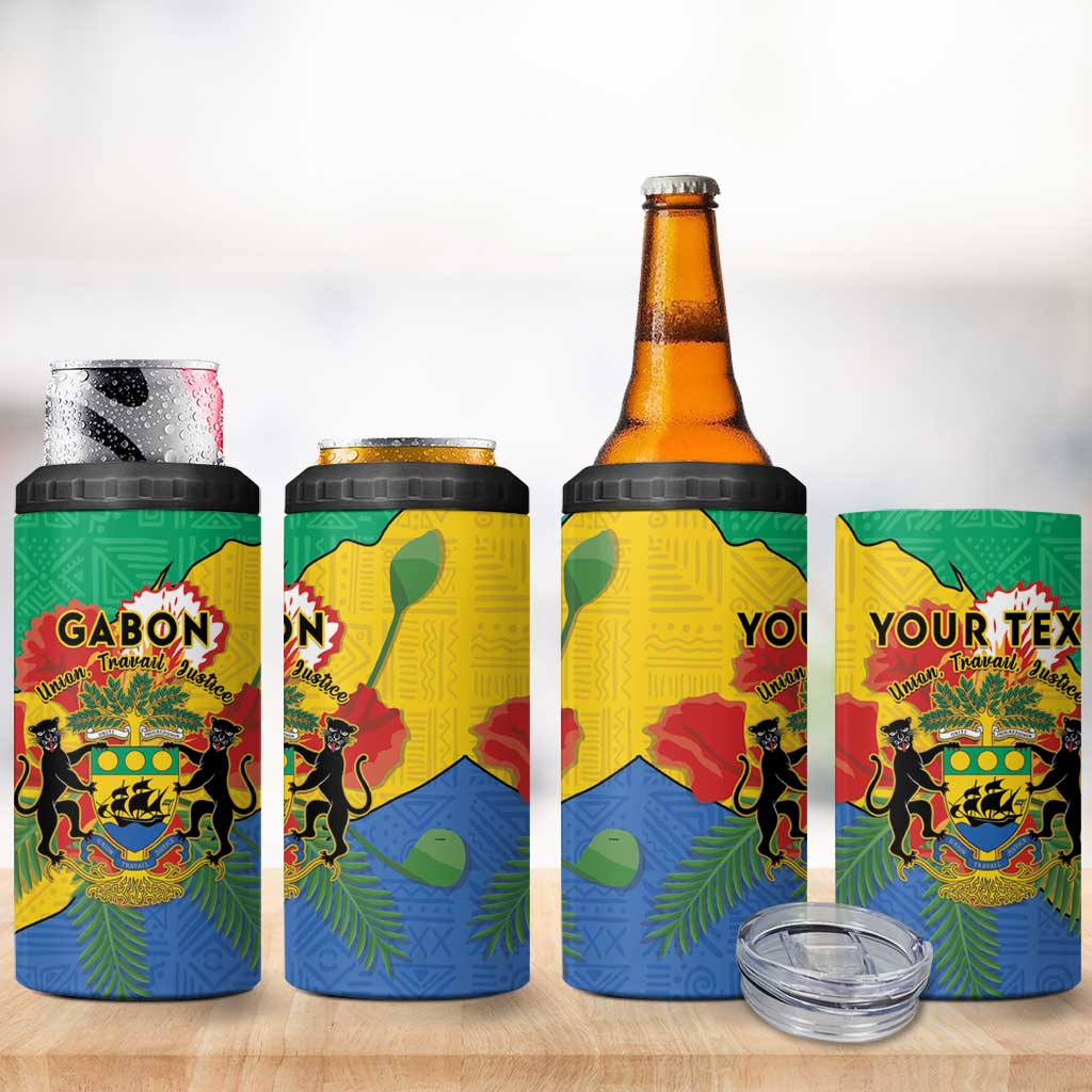 Personalised Afro Gabon 4 in 1 Can Cooler Tumbler Gabonese Union Travail and Justice LT15