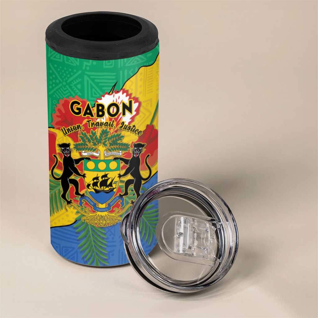 Personalised Afro Gabon 4 in 1 Can Cooler Tumbler Gabonese Union Travail and Justice LT15