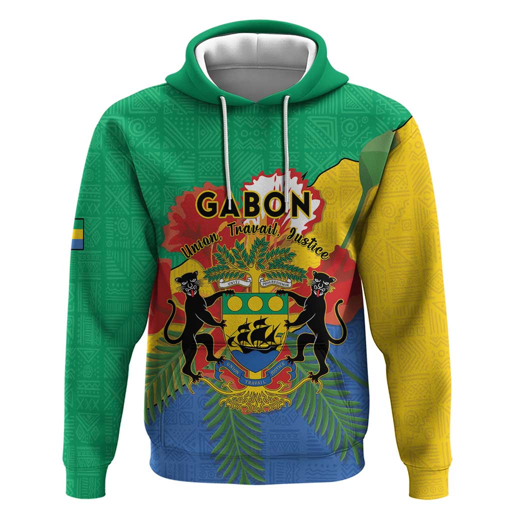 Personalised Gabon Hoodie Coat Of Arms With African Pattern LT15