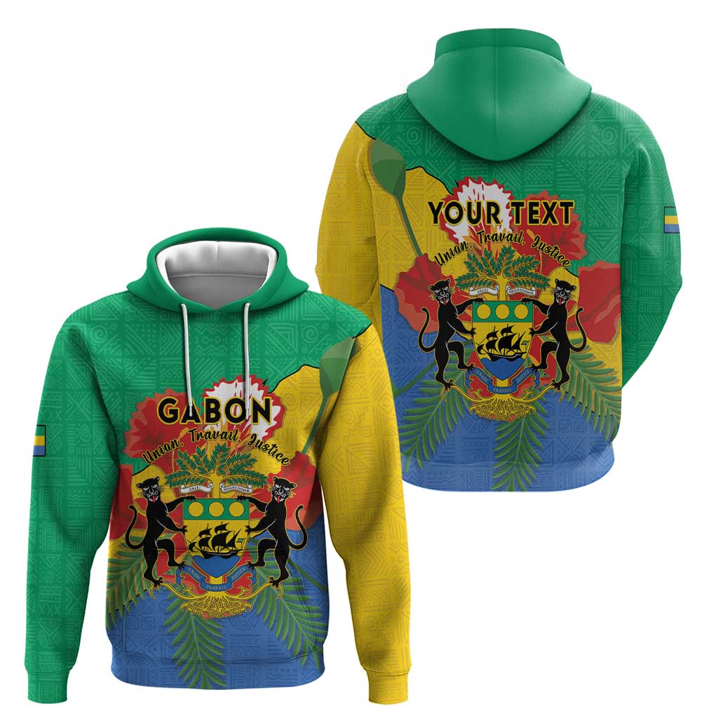 Personalised Gabon Hoodie Coat Of Arms With African Pattern LT15