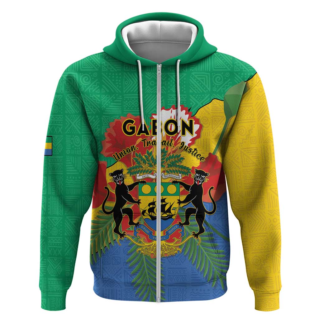 Personalised Gabon Hoodie Coat Of Arms With African Pattern LT15