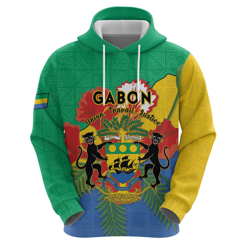 Personalised Gabon Hoodie Coat Of Arms With African Pattern LT15