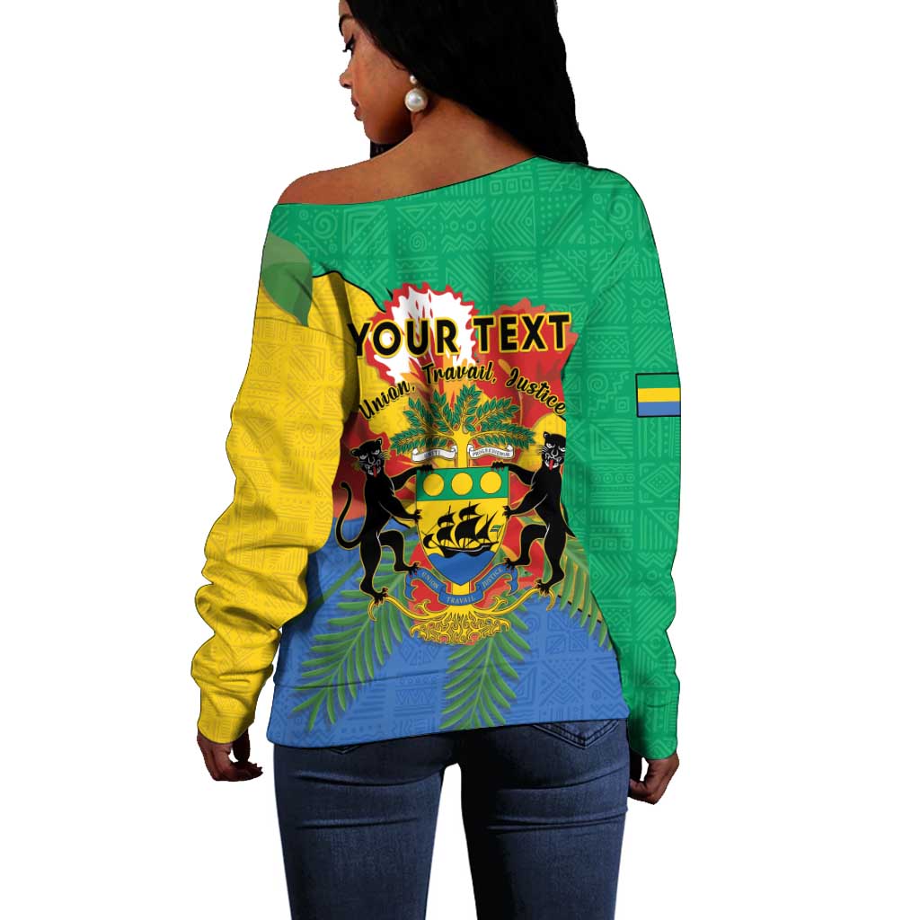 Personalised Afro Gabon Off Shoulder Sweater Gabonese Union Travail and Justice LT15