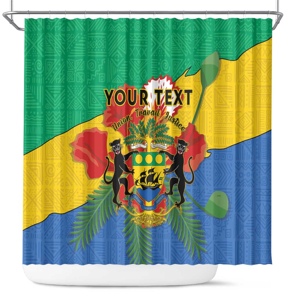 Personalised Gabon Shower Curtain Coat Of Arms With African Pattern LT15