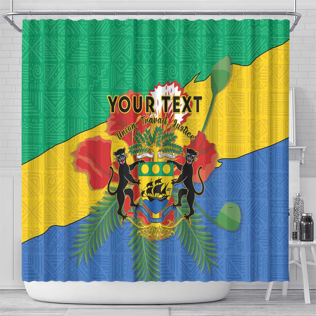 Personalised Gabon Shower Curtain Coat Of Arms With African Pattern LT15