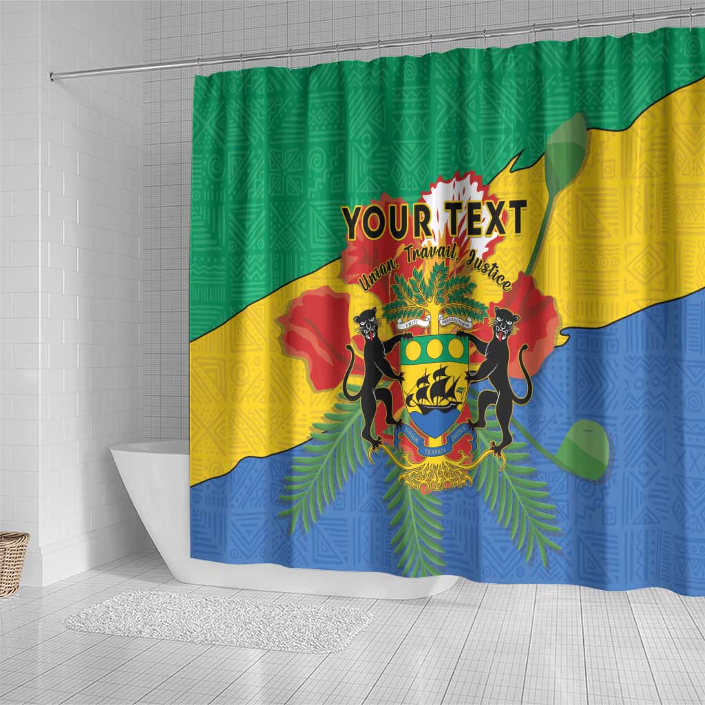 Personalised Gabon Shower Curtain Coat Of Arms With African Pattern LT15