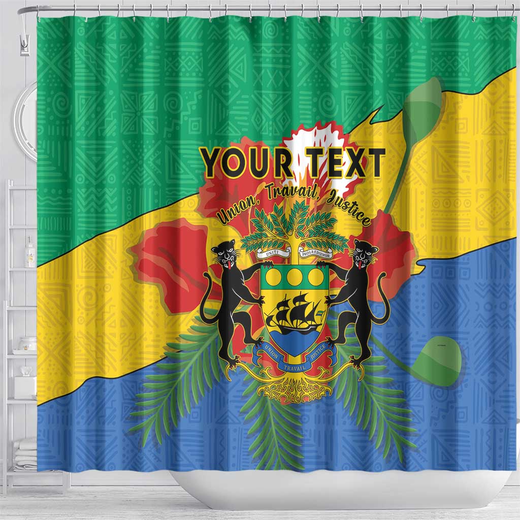 Personalised Gabon Shower Curtain Coat Of Arms With African Pattern LT15