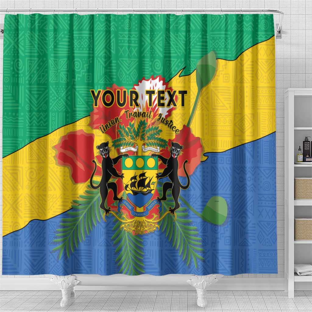 Personalised Gabon Shower Curtain Coat Of Arms With African Pattern LT15