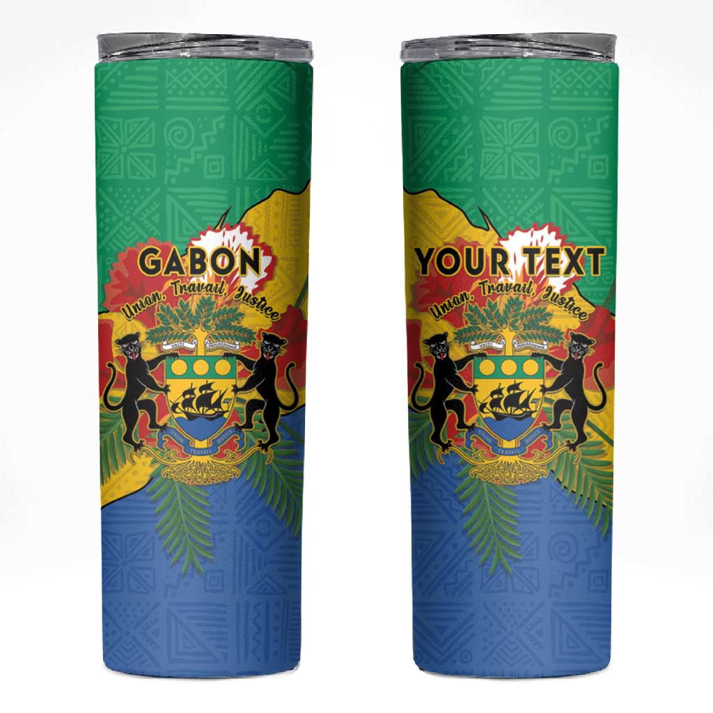 Personalised Afro Gabon Skinny Tumbler Gabonese Union Travail and Justice LT15