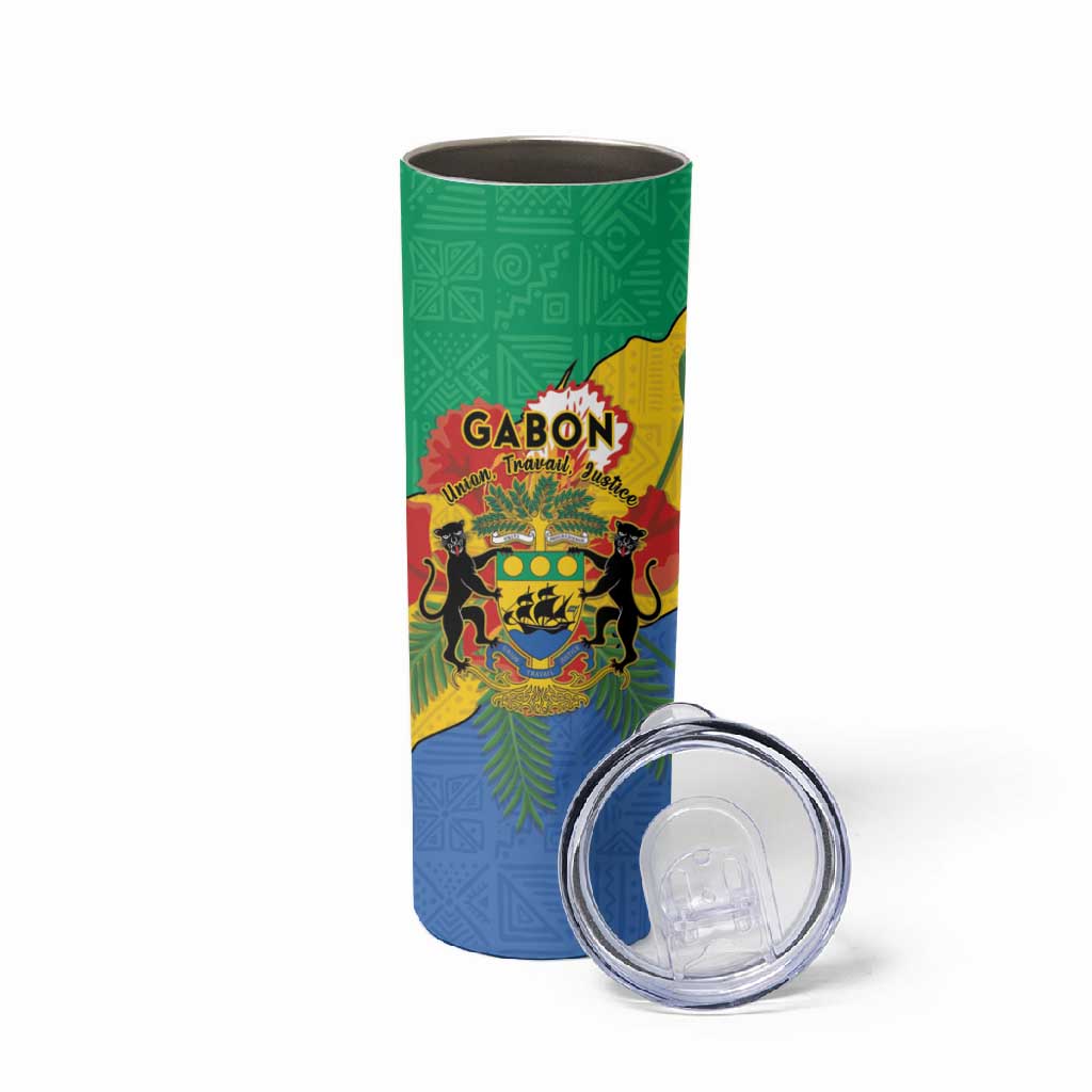 Personalised Afro Gabon Skinny Tumbler Gabonese Union Travail and Justice LT15