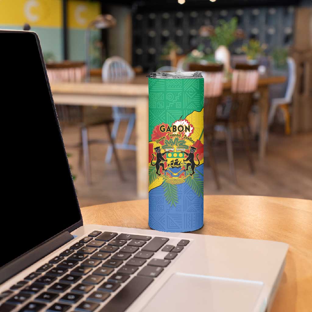 Personalised Afro Gabon Skinny Tumbler Gabonese Union Travail and Justice LT15