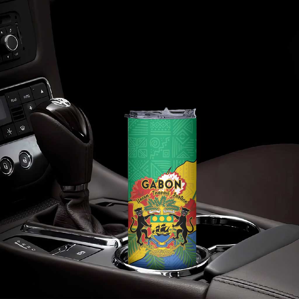 Personalised Afro Gabon Skinny Tumbler Gabonese Union Travail and Justice LT15
