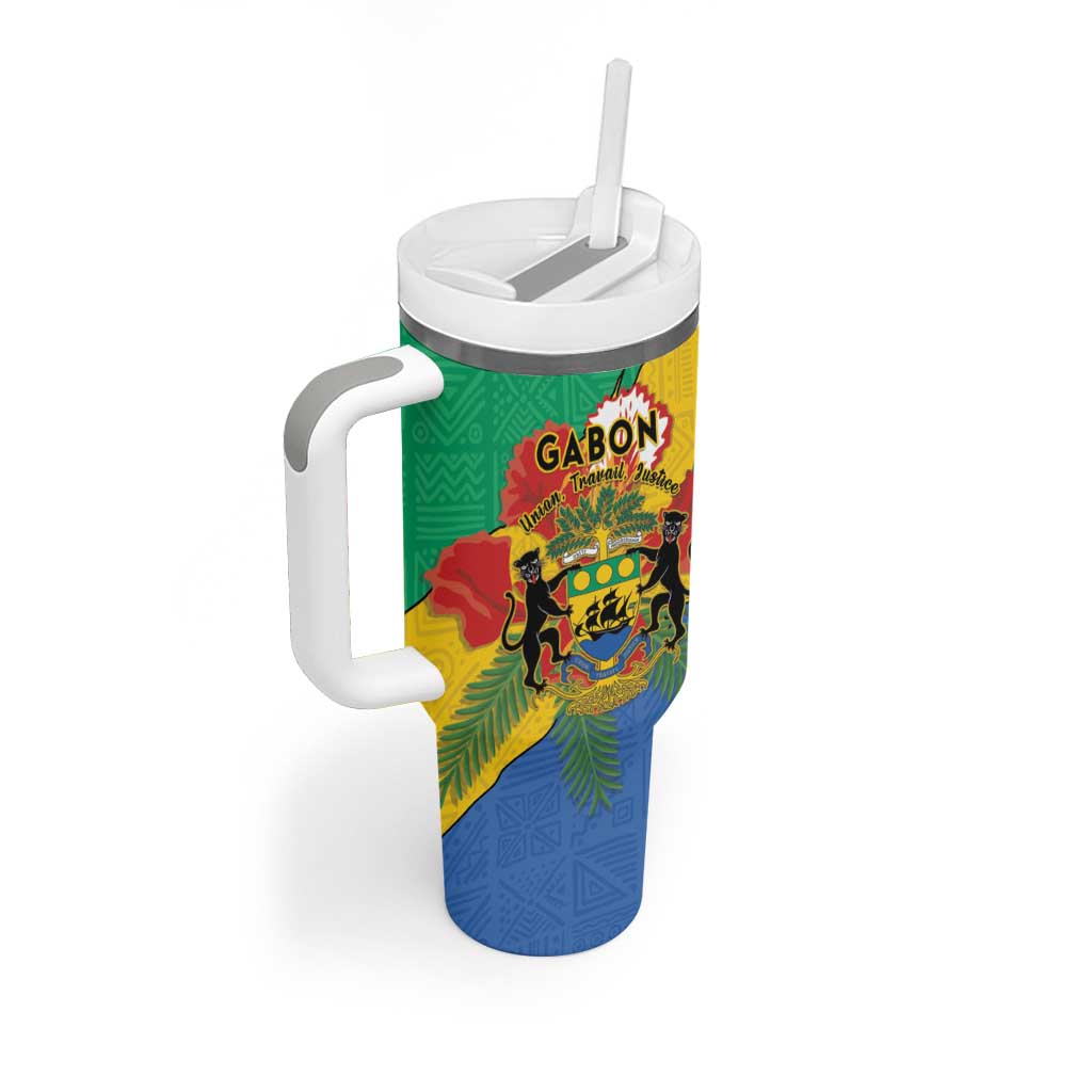 Personalised Afro Gabon Tumbler With Handle Gabonese Union Travail and Justice LT15