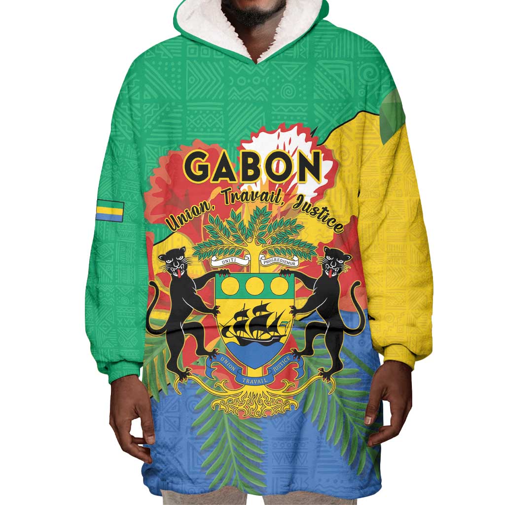 Personalised Afro Gabon Wearable Blanket Hoodie Gabonese Union Travail and Justice LT15