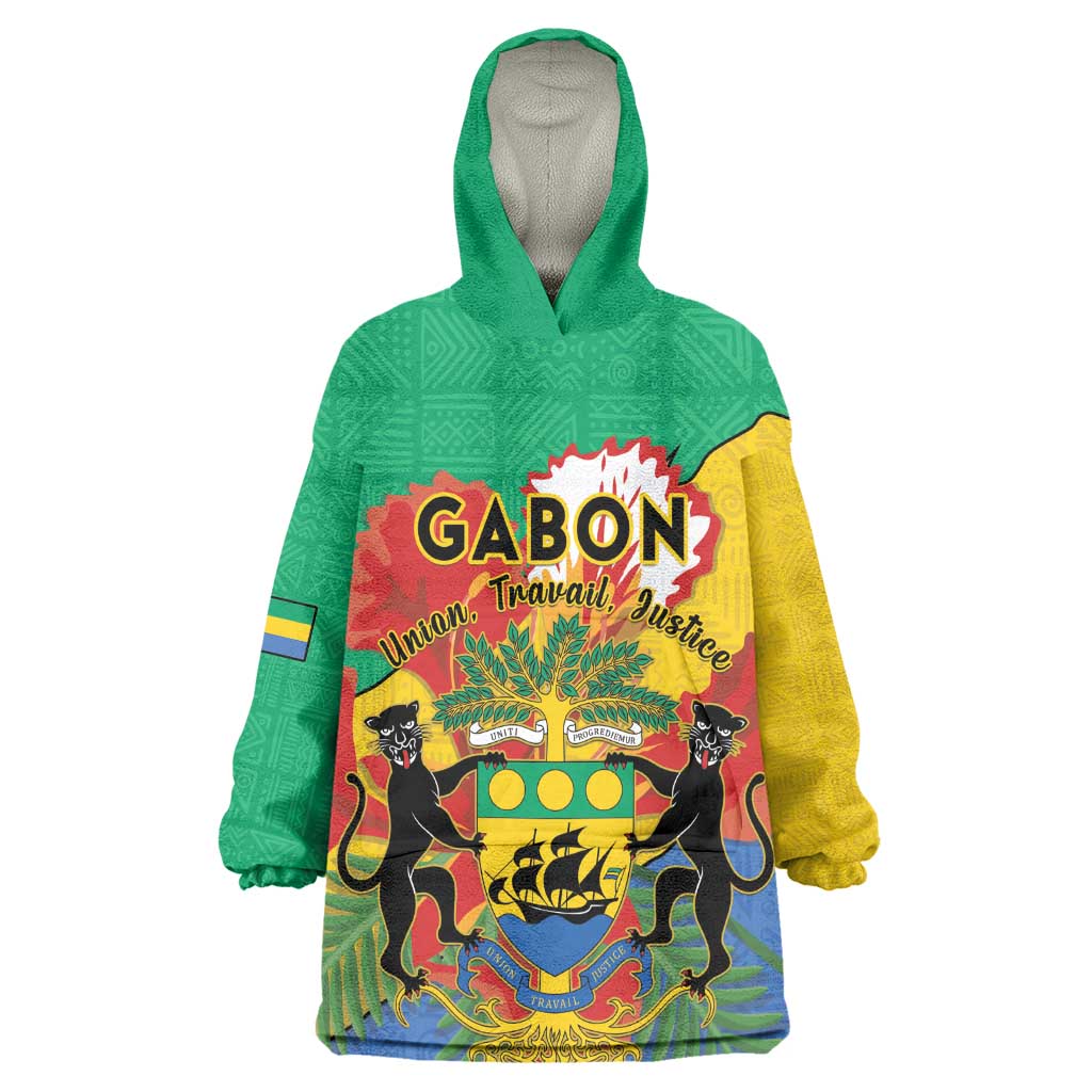 Personalised Afro Gabon Wearable Blanket Hoodie Gabonese Union Travail and Justice LT15