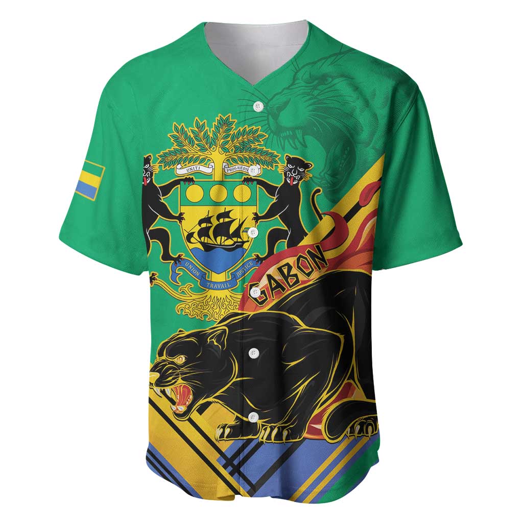 Afro Gabon Baseball Jersey Black Panther With Coat Of Arms LT15