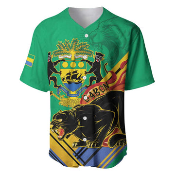 Afro Gabon Baseball Jersey Black Panther With Coat Of Arms LT15