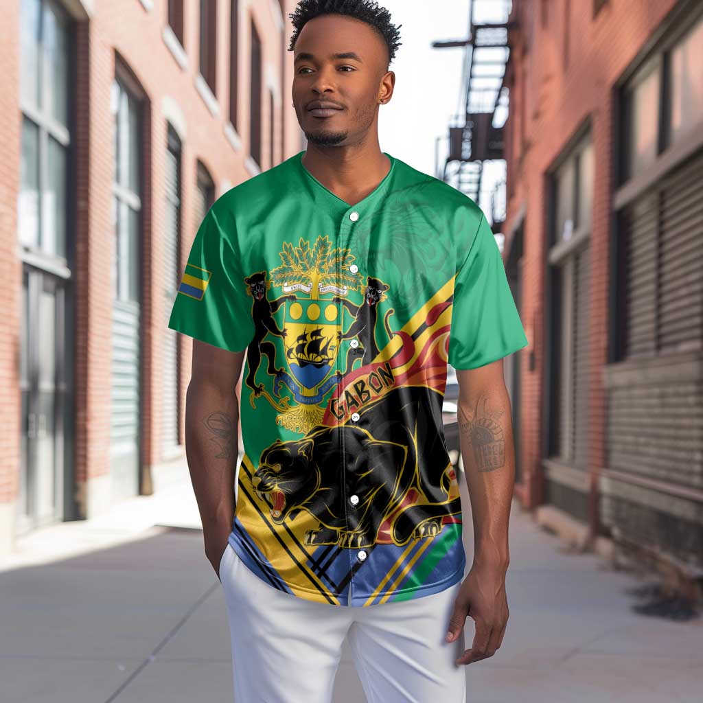 Afro Gabon Baseball Jersey Black Panther With Coat Of Arms LT15