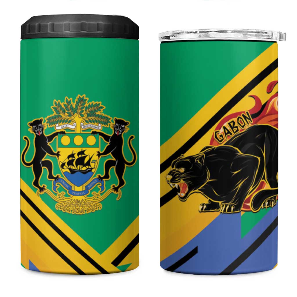 Afro Gabon 4 in 1 Can Cooler Tumbler Black Panther With Coat Of Arms LT15