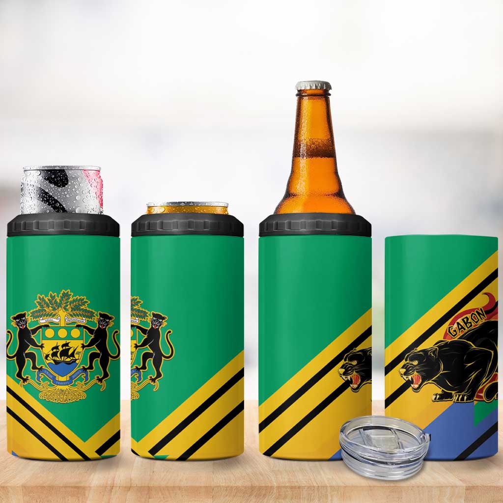 Afro Gabon 4 in 1 Can Cooler Tumbler Black Panther With Coat Of Arms LT15