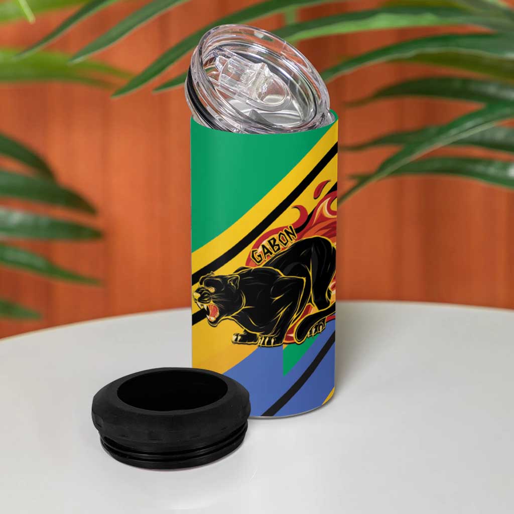 Afro Gabon 4 in 1 Can Cooler Tumbler Black Panther With Coat Of Arms LT15