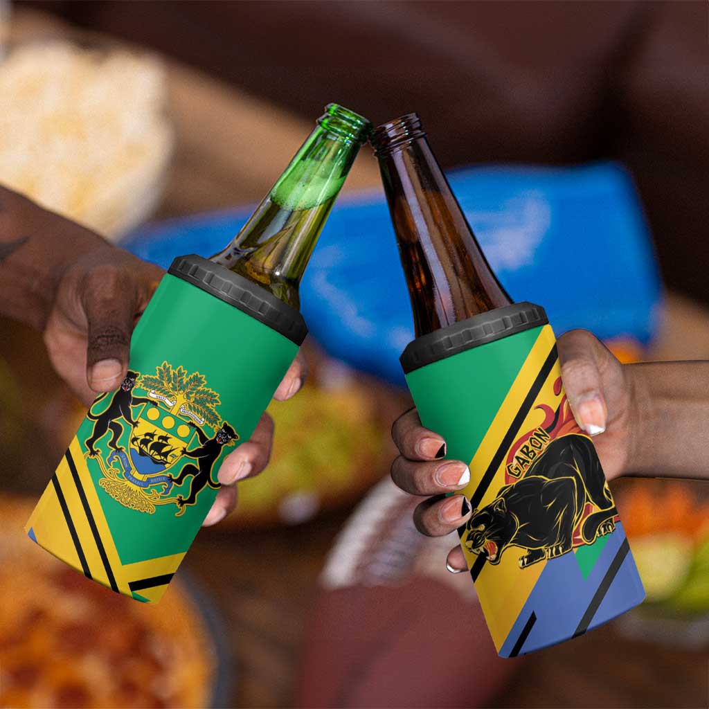 Afro Gabon 4 in 1 Can Cooler Tumbler Black Panther With Coat Of Arms LT15